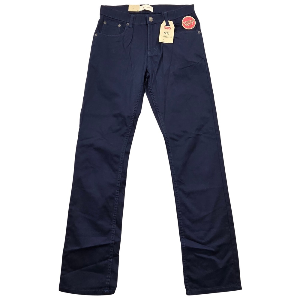 Levis 511 Pants Boys 16 Regular 28x28‎ Navy Blue Slim Stretch Chino Uniform